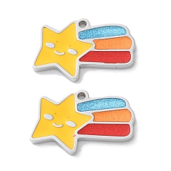 Нержавеющая Сталь Цвет 304 прелести нержавеющей стали, с эмалью, звезда с радужным шармом, цвет нержавеющей стали, 9.5x15.5x1.5 мм, отверстие : 1 мм