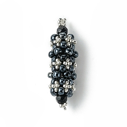 Черный Миюки круглые рокайльские бусины бисерные подвески, с синтетическими синими золотыми бусинками, овальные подвески, чёрные, 35x10.5 мм, отверстие : 1.5 мм