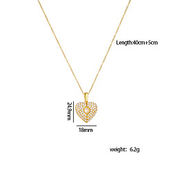 Cœur Collier pendentif médaillon vierge en laiton serti de micro-pavés de zirconiums cubiques, ouvrable, pour gravure d'un nom, avec 304 inoxydable chaînes en acier, or, cœur, 15.75 pouce (40 cm), pendentif: 24.9x18 mm