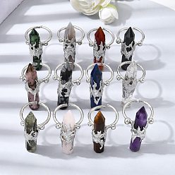 Смешанные камни Кольца-манжеты из натуральных и синтетических камней и латуни для женщин, платина, колонна в форме остроконечного конуса, 41~47x9.5~11.5 мм, внутренний диаметр: 18~19 мм