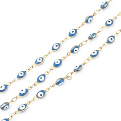 Синий 304 цепи из нержавеющей стали ссылка, с эмалью и катушкой, несварные, синие, Коннекторы : 11x4x3 мм, 32.8 футов (10 м) / рулон