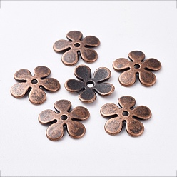 Красная Медь  Крышки для бусин тибетского стиля, без свинца, без никеля и без кадмия, цветок, красная медь, 21x2.5 мм, отверстие : 2.5 мм