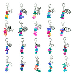 (52) Непрозрачная лаванда Подвески из окрашенного синтетического бирюзового бисера, с застежками-когтями из цинкового сплава и подвесками из сплава в тибетском стиле, разнообразные, разнообразные, 45 мм, 20 шт / комплект