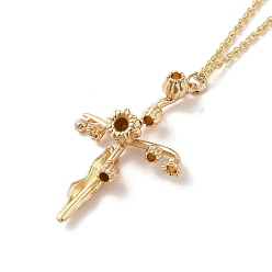 Золотой 304 Крест из нержавеющей стали с подвеской в виде цветка для женщин, золотые, 17.87 дюйм (45.4 см)