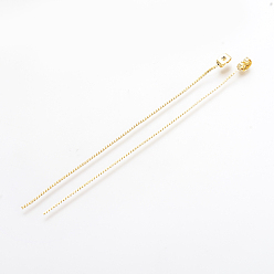 Настоящее золото 18K Латунные гайки, спинки фрикционных серег для сережек-гвоздиков, с цепями, без никеля , реальный 18 k позолоченный, 176x4x3 мм, отверстие : 0.8 мм