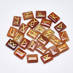 Красный Агат Природные сердоликовые кабошоны, окрашенная и подогревом, прямоугольник с рунами / футарк / футорк, 20x15x6 мм, 25 шт / комплект