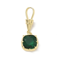 Vert Pendentifs en laiton zircon cubique pavé, charmes de pierre unique, charmes carrés, plaqué longue durée, crémaillère plaquage, sans plomb et sans cadmium, réel 18 k plaqué or, verte, 31mm, Trou: 8x5mm