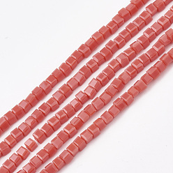 Indian Red Opaque Solid Color Glass Beads Strands, Faceted, Cube, Indian Red, 2~2.5x2~2.5x2~2.5mm, Hole: 0.5mm, 195~200pcs/strand, 17.7 inch~18.8 inch
