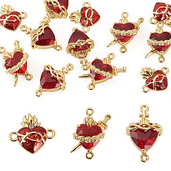 (123L) Белый крем непрозрачный блеск 12шт. 3 стили латунные эмалированные подвески в виде священного сердца Иисуса, соединительные элементы, без кадмия и без свинца, реальный 16 k позолоченный, огнеупорный кирпич, 14.5~22x1204~16.5x3.5 мм, отверстие : 1.4~1.8 мм, 4 шт / стиль