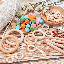Mixed Color PandaHall Elite 171 Piece Wood Home Decoration Making Kits, Including Polygon & Round Beads, Round Linking Rings & Stick, Mixed Color