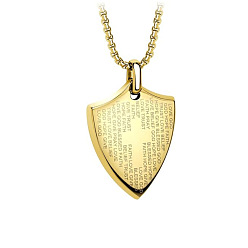 Oro 304 Collares con colgante en forma de escudo bíblico de acero inoxidable para hombre, dorado, 23.62 pulgada (60 cm)