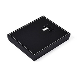 Черный Картонные коробки ювелирных изделий, для ожерелья, серьга, с бантиком снаружи и черной губкой внутри, прямоугольные, чёрные, 19.3x16x3.2 см