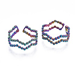 Rainbow Color 304 волнистое полое манжетное кольцо из нержавеющей стали, открытое кольцо цвета радуги для женщин, размер США 6 1/2 (16.9 мм)