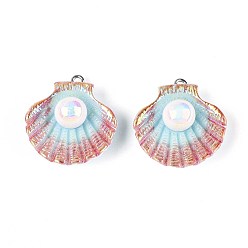 Светло-Голубой Непрозрачные подвески смолы, формы раковины, с платиновым тоном железная петля, Небесно-голубой, 28.5~30x26.5~27x12~13 мм, отверстие : 1.8~2 мм