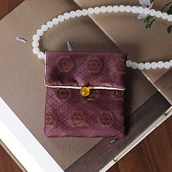 Old Rose Chinese Style Cloth Bags with Buttons, Rectangle with Flower Jewelry Pouches, Old Rose, 10x9cm