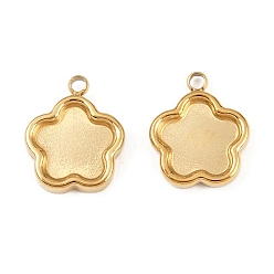 Цветок 304 Настройки кабошон из нержавеющей стали кулон, ионное покрытие (ip), реальный 18 k позолоченный, цветок, лоток : 7x7.5 мм, 11x9x2 мм, отверстие : 1 мм