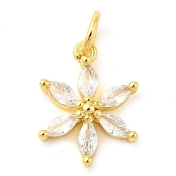 Настоящее золото 18K Стойка для цветов покрытие латунь микропаве кубические цирконии подвески шармы, без свинца и без кадмия, реальный 18 k позолоченный, 13x10x3 мм, отверстие : 3 мм