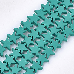 Светлый Морско-зеленый Окрашенного распылением немагнитных синтетических нитей гематита бусы, звезда, светло-зеленый, 9x9x2.5 мм, отверстие : 0.8 мм, около 59~60 шт / нитка, 15.5 дюйм