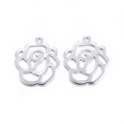 Серебро 201 прелести нержавеющей стали, цветок, серебряный цвет гальваническим, 16x14x1 мм, отверстие : 1 мм