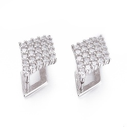 Platinum Anti-Tarnish Rhodium Plated 925 Sterling Silver Pendant Bails, with Cubic Zirconia, with 925 Stamp, Ice Pick Pinch Bails, Rhombus, Clear, Platinum, 14x9.5x8mm, Pin: 1mm, Inseam Length: 11mm