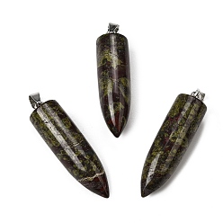 Кровь драконов Подвески из натуральной крови дракона с заостренным концом, Подвески в форме пули с 304 защелкивающимися креплениями из нержавеющей стали, цвет нержавеющей стали, 45x11.5~12 мм, отверстие : 7x4 мм