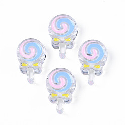 Light Sky Blue Transparent Acrylic Beads, with Enamel, Lollipop, Light Sky Blue, 28x18.5x10.5mm, Hole: 3mm