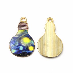 Marine Blue Alloy Printed Pendants, Cadmium Free & Nickel Free & Lead Free, Bulb, Marine Blue, 28x17x2mm, Hole: 1.8mm