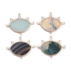 Смешанные камни Соединители звеньев из натурального камня, с латунными микро проложить кубических выводы циркония, глаз, золотой свет, 31.5x41~41.5x2.5 мм, отверстие : 1.4 мм