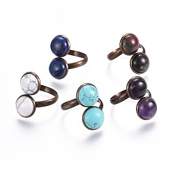 Mixed Stone Natural & Synthetic Mixed Stone Cuff Rings, Open Rings, with Brass Finding, Size 11, Antique Bronze, 21mm