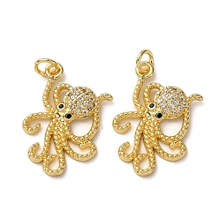 Осьминог Латунные микро проложить кубического циркония подвески, с целью перехода в кольце, стойки покрытие, долговечный, без свинца и без кадмия, реальный 18 k позолоченный, осьминог, 20.5x16x3 мм, отверстие : 3.5 мм