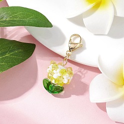 Желто-Зеленый Стеклянные подвески в виде цветов, с 304 из нержавеющей стали Lobster Claw застежками, желто-зеленый, 40 мм