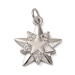 Платина Латунные микропаве прозрачные подвески с фианитом, звезда, с целью перехода в кольце, долговечный, без кадмия и без свинца, стойки покрытие, платина, 17x15.5x2.5 мм, отверстие : 3 мм