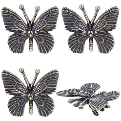Butterfly Brass Display Decorations, for Home Office Desk Decoration, Antique Bronze, Butterfly, 30.5x35x11mm, 4pcs/set