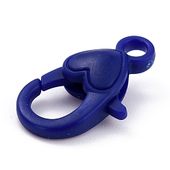 Dark Blue Plastic Lobster Claw Clasps, Heart, Dark Blue, 22.5x13x6.5mm, Hole: 3mm