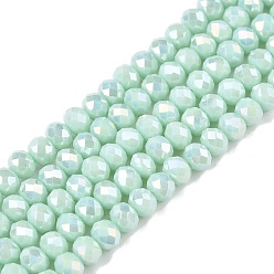 Бирюза Стеклянные бусины с гальваническим покрытием , непрозрачный сплошной цвет, с покрытием AB цвета, граненые, рондель, бирюзовые, 3.5~3.8x3 мм, отверстие : 0.4 мм, около 105~110 шт / нитка, 29~31 см