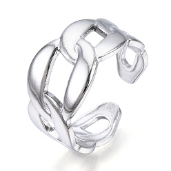 Stainless Steel Color Non-Tarnish 304 Stainless Steel Curb Chains Shape Open Cuff Ring, Hollow Chunky Ring for Women, Stainless Steel Color, US Size 7 1/4(17.5mm)