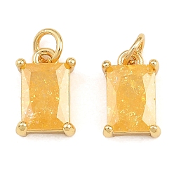 Золотистый Подвески из латуни и стекла, прямоугольный шарм, реальный 18 k позолоченный, граненые, золотые, 10x6x3.5 мм, отверстие : 2.3 мм