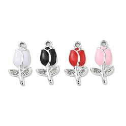 Платина Сплав эмали горный хрусталь подвески, подвески в форме цветов, без свинца и без кадмия, uv покрытие, платина, 24x12.5x2.5 мм, отверстие : 1.8 мм