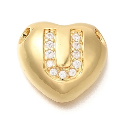 Letter U Стойка металлическая латунная микропрофилированная кубическая циркония подвески, без кадмия и без свинца, сердце с подвесками в виде буквы az, реальный 18 k позолоченный, Буква U, 14.5x16x6 мм, отверстие : 3 мм