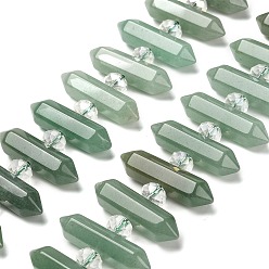 Зеленый Авантюрин Нити бусин из натурального зеленого авантюрина с двойными концами, со стеклянными бусинами, граненый пуля, 31~33x7~9x7~9 мм, отверстие : 1 мм, около 26~27 шт / нитка, 15.16~15.75'' (38.5~40 см)