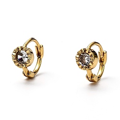 Real 18K Gold Plated Brass Micro Pave Clear Cubic Zirconia Huggie Hoop Earrings, Ring with Flat Round, Real 18K Gold Plated, 10x2mm, Pin: 1mm