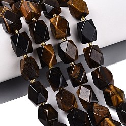 Tiger Eye Natural Tiger Eye Beads Strands, Faceted Diamond Cut Beads, Rhombus, with Seed Beads, 13~15x11.5~13.5x11.5~13.5mm, Hole: 1~1.2mm, about 24~25pcs/strand, 14.96~16.14 inch(38~41cm)