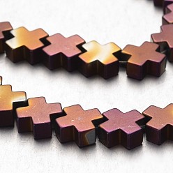 С Фиолетовым Покрытием Гальванизировать немагнитных синтетический гематит нитей бисера, крестик, с фиолетовым покрытием, 10x10x4 мм, отверстие : 1 мм, около 45 шт / нитка, 15.7 дюйм