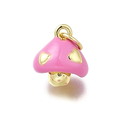 Ярко-Розовый Латунь эмаль прелести, с целью перехода в кольце, грибное очарование, долговечный, без свинца и без кадмия, реальный 18 k позолоченный, стойки покрытие, ярко-розовый, 11x9.5x7 мм, отверстие : 3 мм