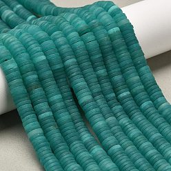 Светлый Морско-зеленый Бусины из натурального белого нефрита, матовые, дисковые бусы, Heishi бусы, окрашенные, светло-зеленый, 6.5x1.5 мм, отверстие : 0.8 мм, около 248~253 шт / нитка, 15~15.31 дюйм (38.1~38.9 см)