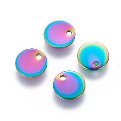 Rainbow Color Ионное покрытие (ip) 304 брелоки из нержавеющей стали, плоско-круглые, штамповка пустой метки, Радуга цветов, 8x0.9 мм, отверстие : 1.2 мм
