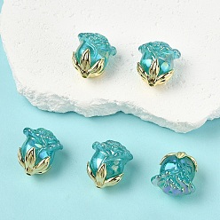Средний Бирюзовый 5прозрачные акриловые бусины с УФ-покрытием, радужный, роза, с позолоченной сплавочной фурнитурой, средне бирюзовый, 23x20.5x16 мм, отверстие : 1.6 мм