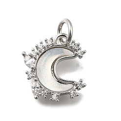 Белый Латунный микропаве прозрачный кубический цирконий со стеклянными подвесками, луна, без кадмия и без свинца, долговечный, стойки покрытие, с целью перехода в кольце, белые, 13.5x11.5x3 мм, отверстие : 3.5 мм