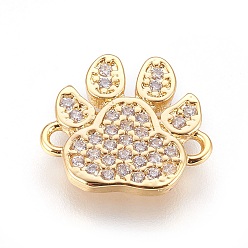 Real 18K Gold Plated Brass Micro Pave Cubic Zirconia Links, Footprint, Clear, Real 18K Gold Plated, 11.5x13x1.5mm, Hole: 1.2mm