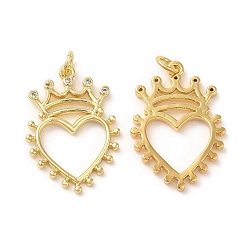 Real 18K Gold Plated Eco-Friendly Brass Micro Pave Cubic Zirconia Pendants, with Jump Ring, Lead Free & Cadmium Free, Heart with Crown, Real 18K Gold Plated, 26x18x2mm, Hole: 3mm